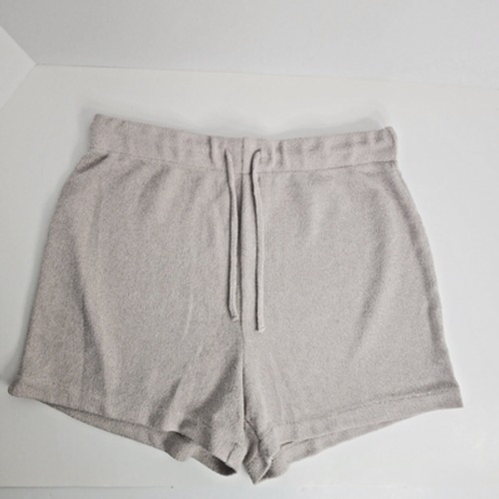 H&M Knit Lounge Shorts Oatmeal Beige Drawstring High Rise Womens Medium